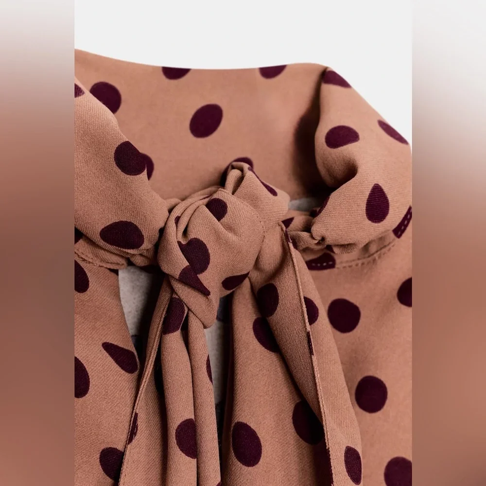 NWT ZARA TIED POLKA DOT MIDI DRESS - Picture 7 of 8